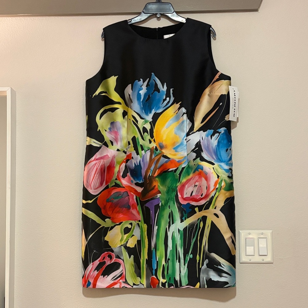 Caroline Rose Watercolor Print Sleeveless Dress SZ L NWT